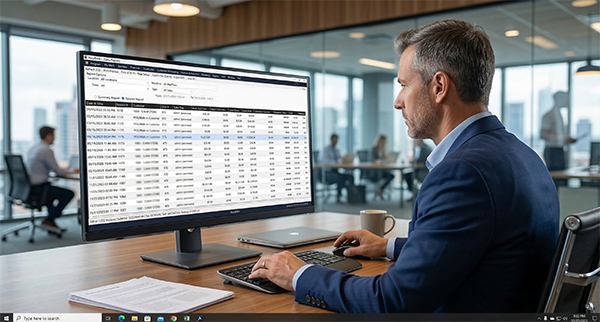 AccuArk© Reporting and Analytics interface showing business reports and data visualization